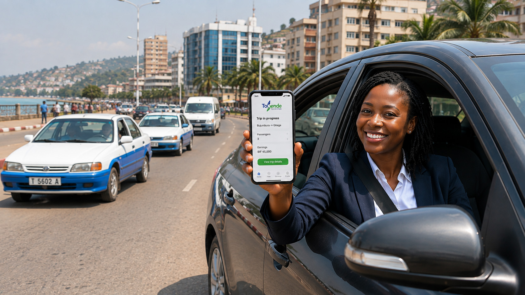 Passenger boarding a shared ride in Kampala, Uganda